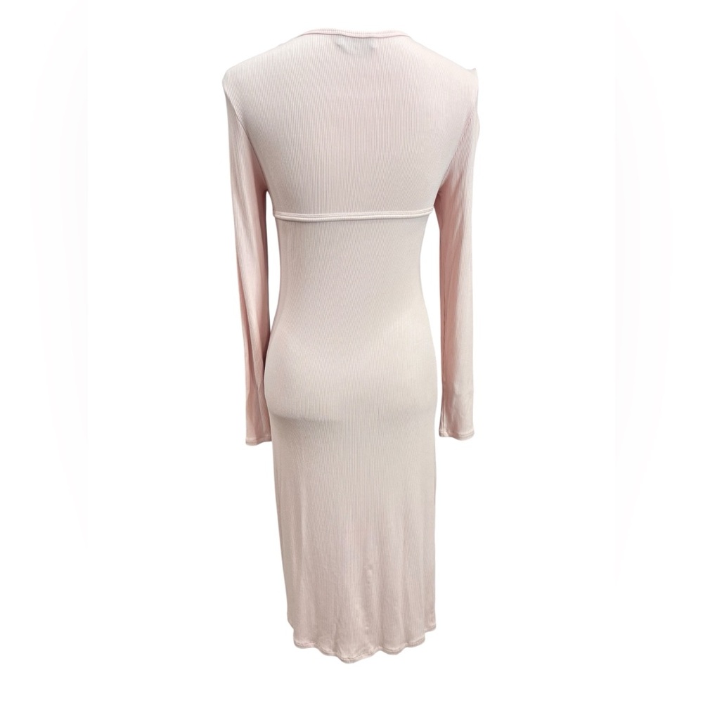 Bebe Y2K Rhinestone Logo Cutout Bodycon Midi Dress Blush Pink Ribbed Size M - Picture 5 of 11